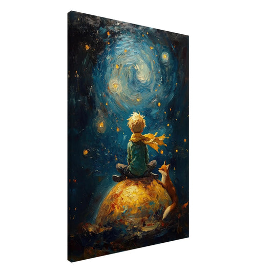 The Little Prince artwork in Van Gogh Starry Night style printed on canvas