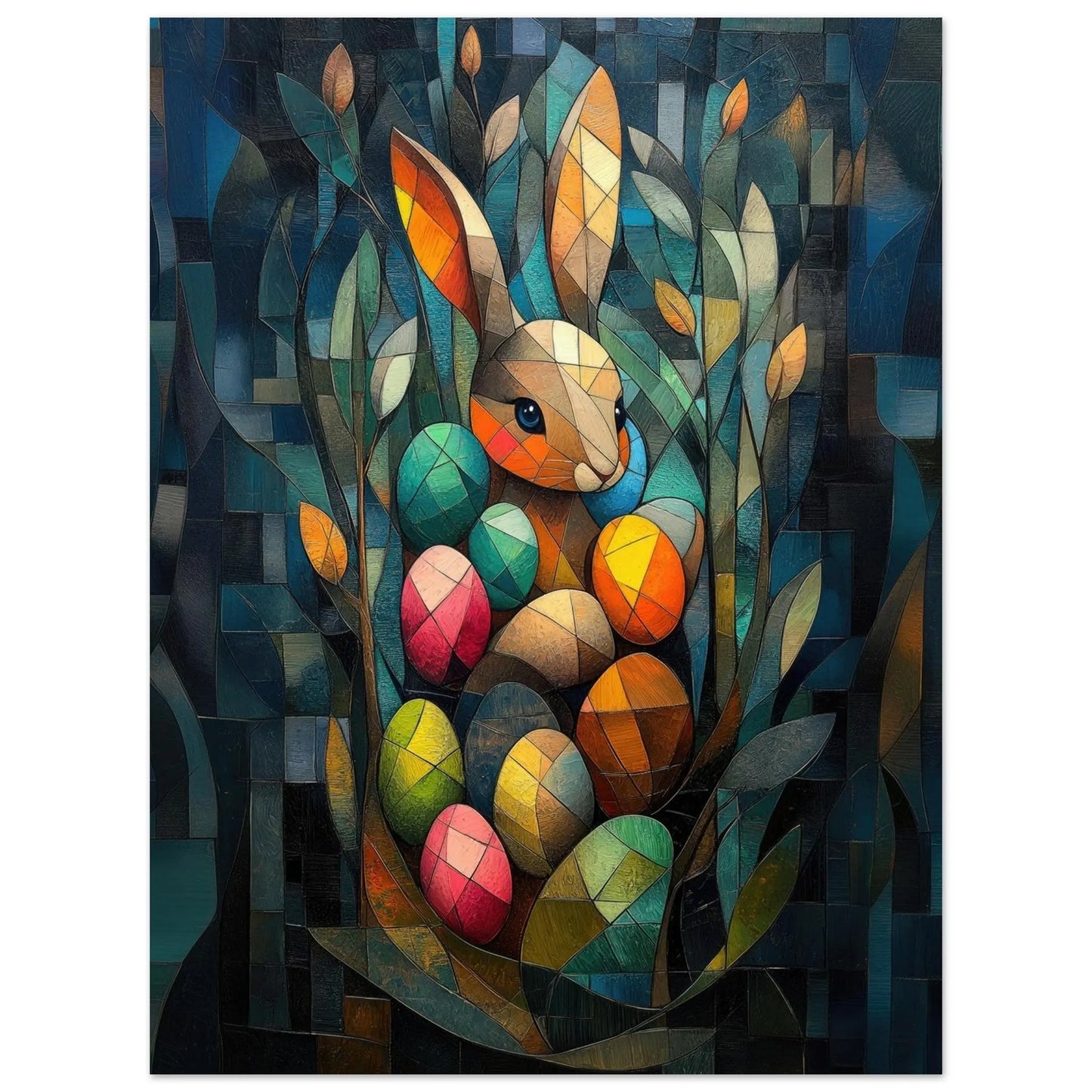Easter artwork in Picasso abstract style printed as premium matte poster