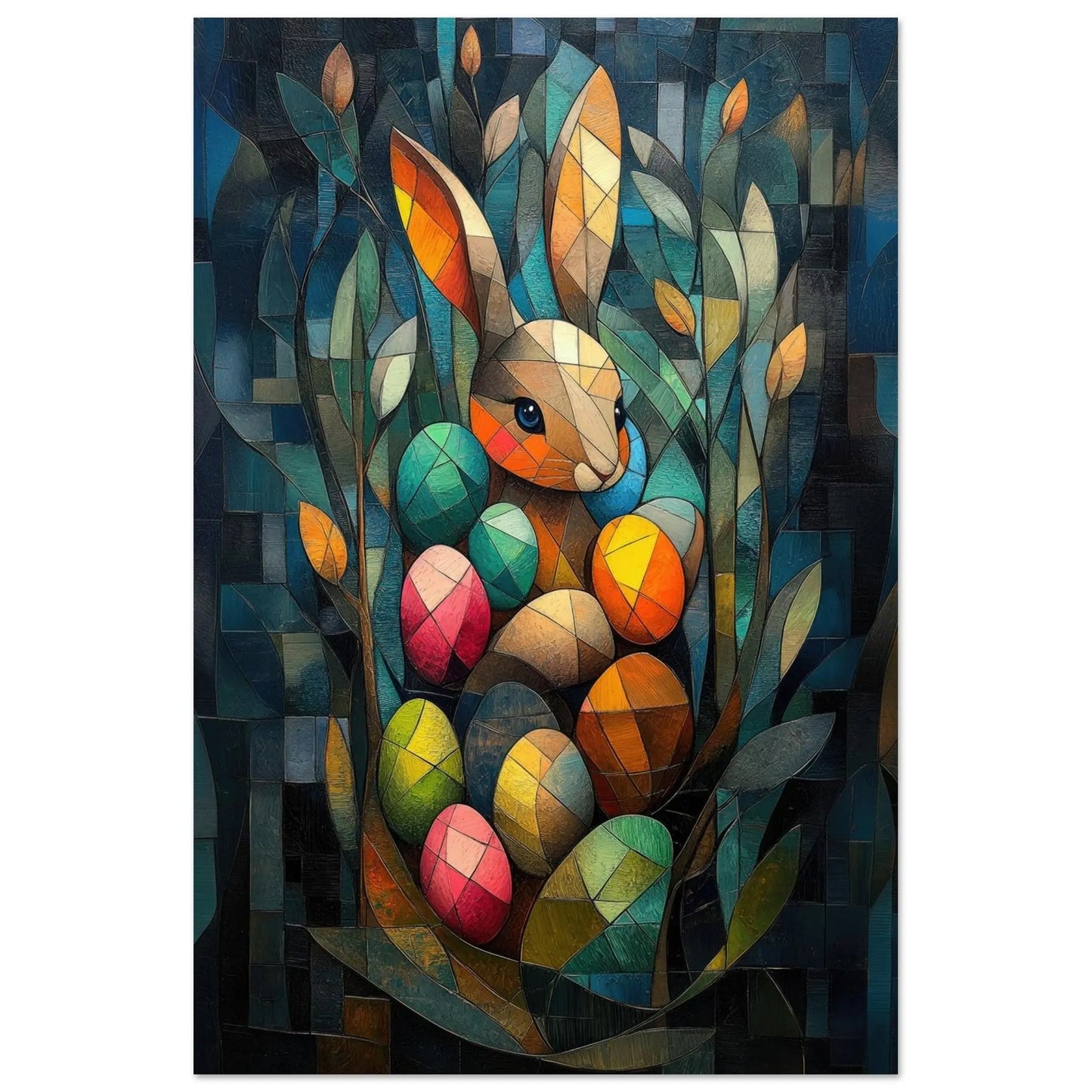 Easter artwork in Picasso abstract style printed as premium matte poster
