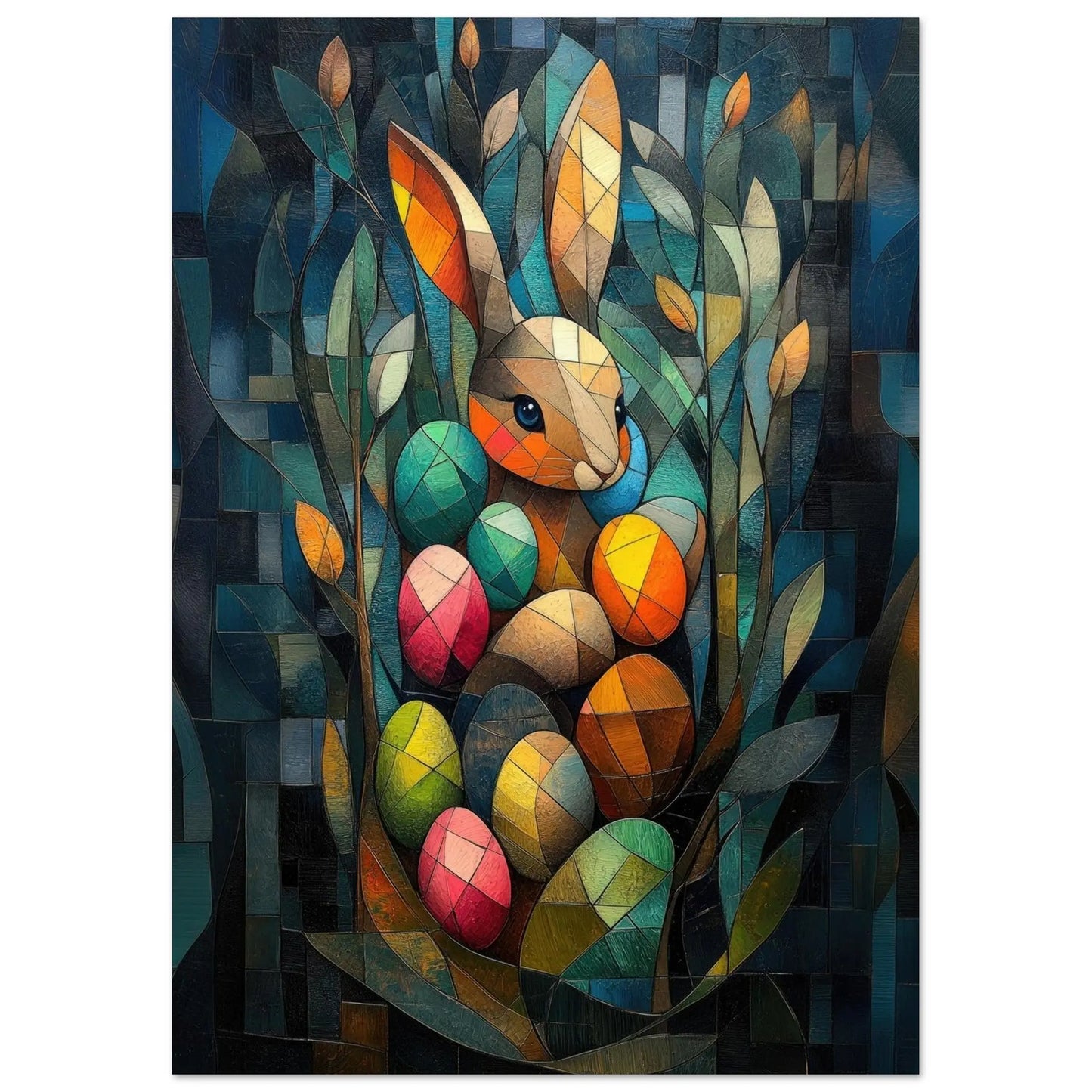 Easter artwork in Picasso abstract style printed as premium matte poster