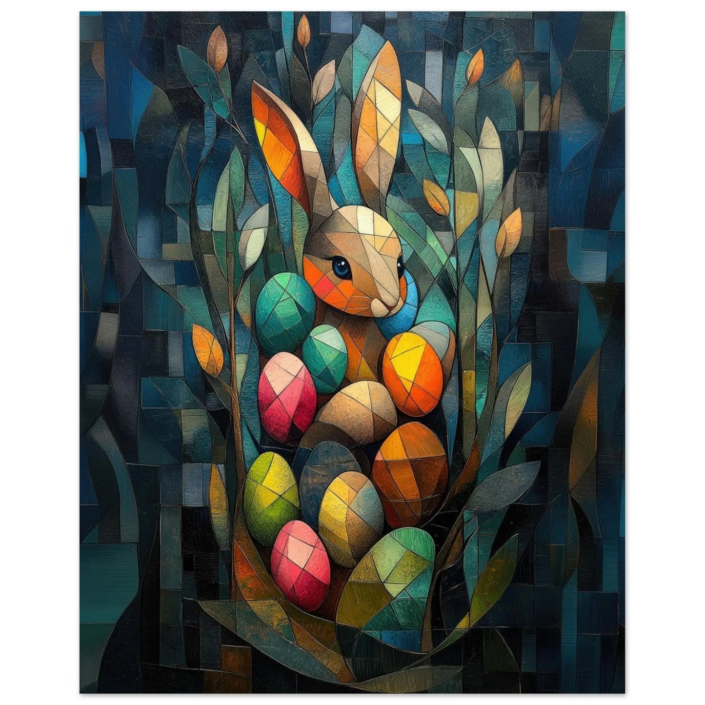 Easter artwork in Picasso abstract style printed as premium matte poster