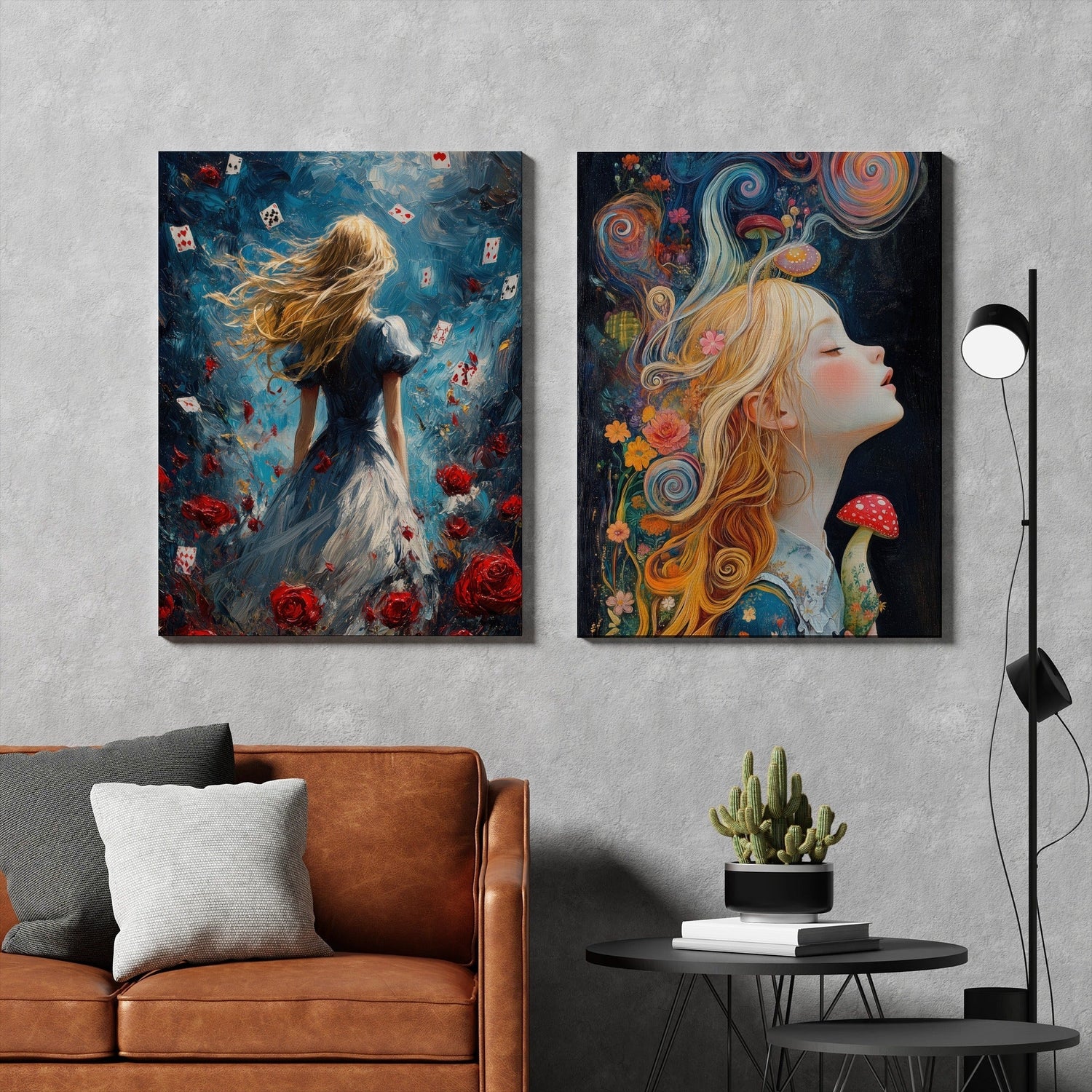 Canvas wall art collection featuring literary, abstract, seasonal, and animal artworks printed on premium textured canvas