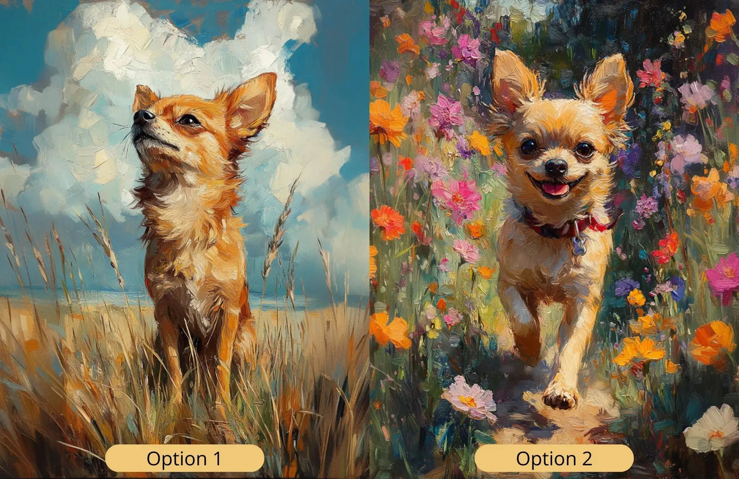 Chihuahua artwork in Monet impressionist style printed on matte poster paper