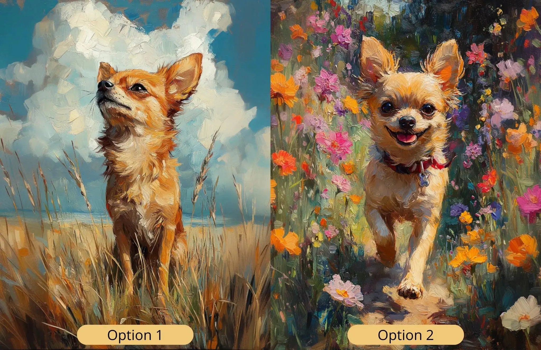 Chihuahua artwork in Monet impressionist style printed on matte poster paper